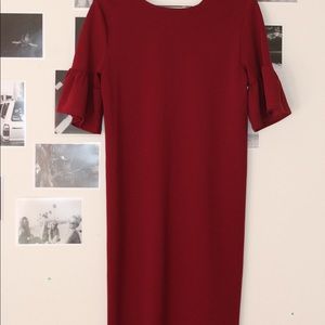 Dark red simple knee length dress